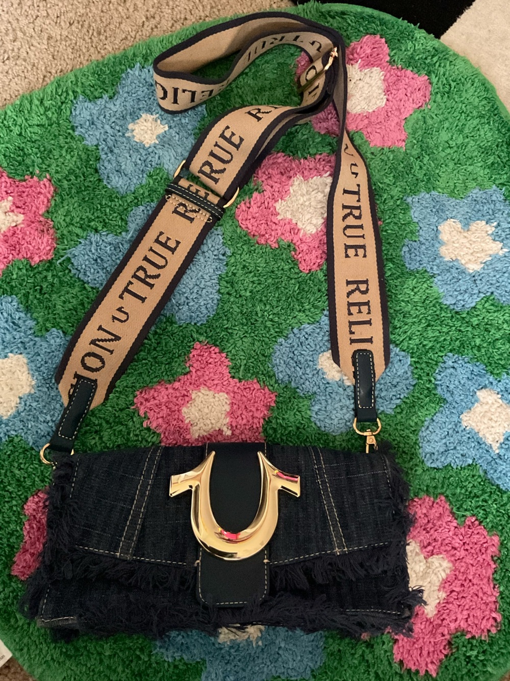 True Relic Beige Canvas Logo Strap Crossbody Bag